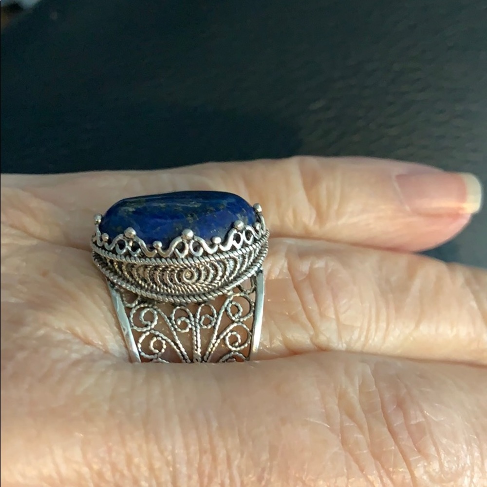 Wonderful Lapis sterling filigree ring
